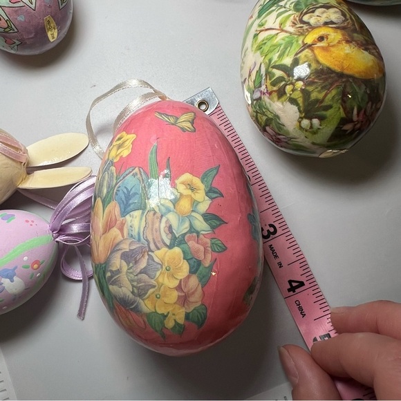 Set Of 14 Vintage Decoupage Easter Eggs Paper Mache Decoration Ornaments Bunny - Picture 7 of 7